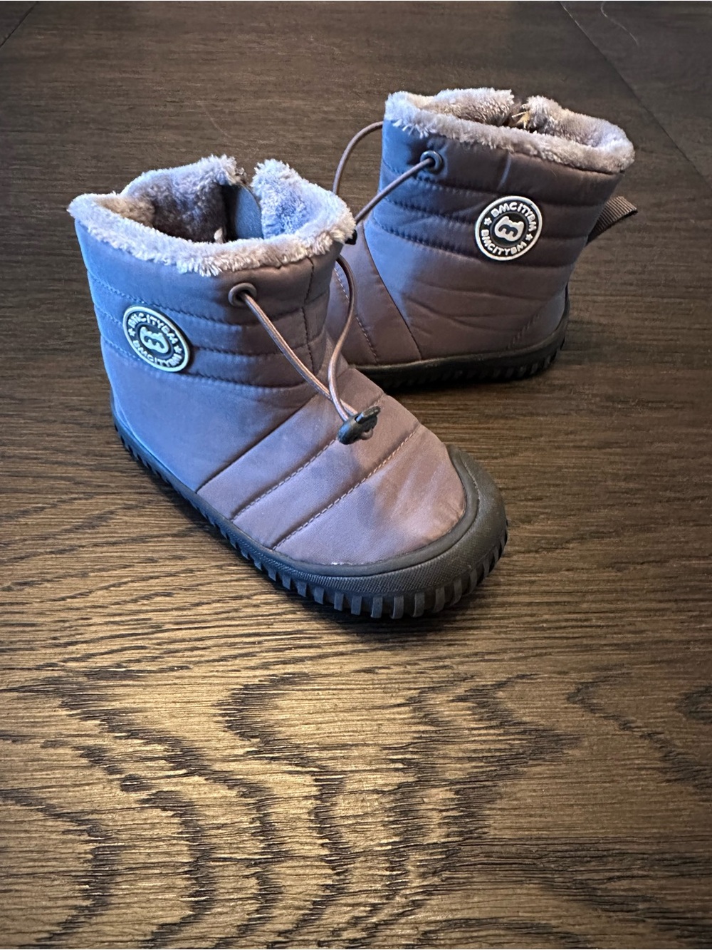 Kids Water-Resistant Snow Boots in Gray with Fleece Lining